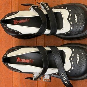 Demonia Black and White Studded Mary Janes